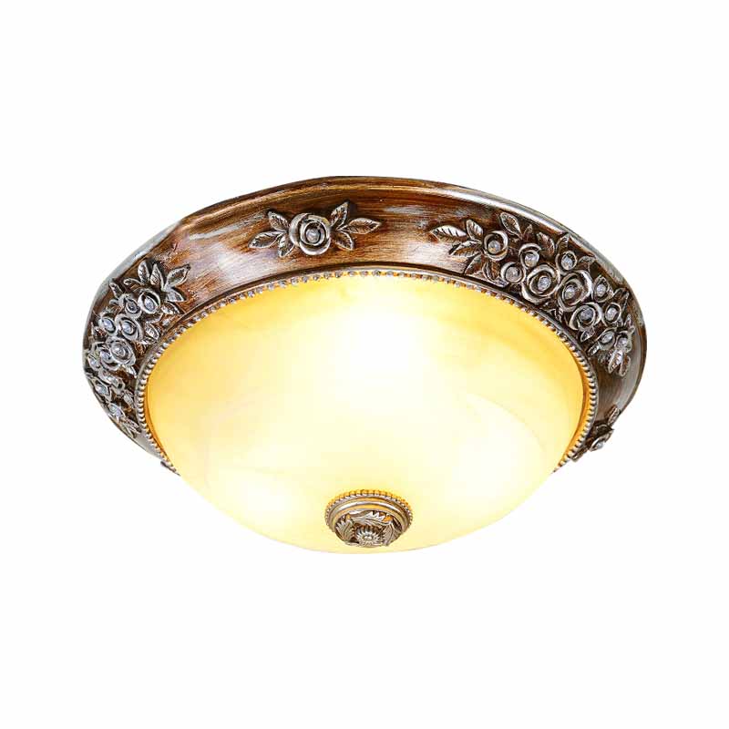 Minimalism Semi-Globe Flush Mount Lamp 12"/16"/19.5" W 2/3 Bulbs Resin Ceiling Fixture in Sepia for Balcony