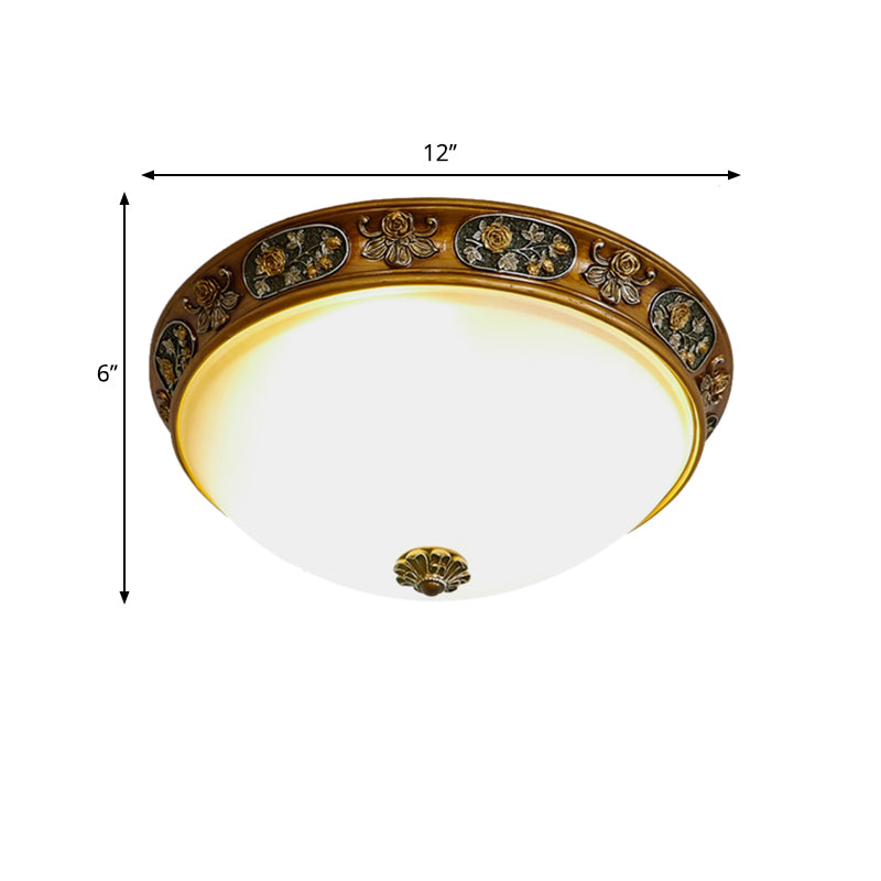 3-Head Bowl Flush Mount Lighting Traditional Wood Resin Ceiling Light for Hallway, 12"/15"/19" Wide