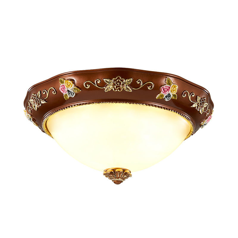 Tapered Bedroom Flush Mount Lamp Vintage Resin 3-Light 11"/15"/19" Wide Red Brown Ceiling Fixture
