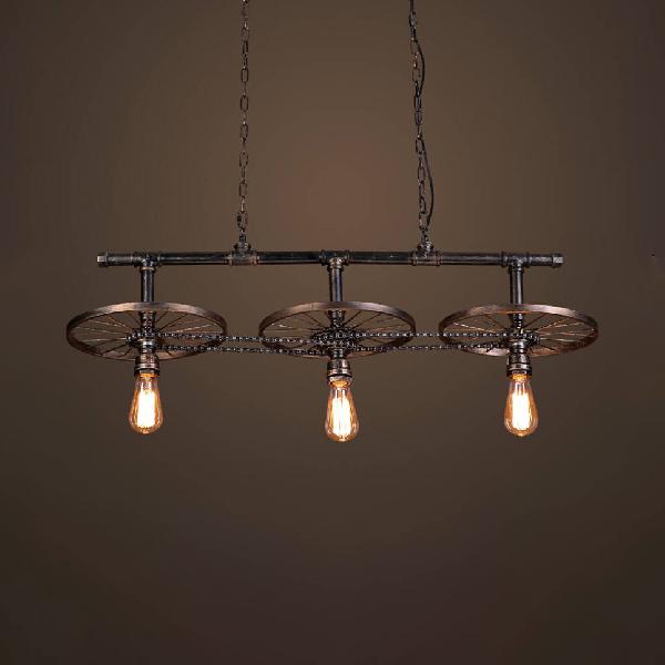 Isola bulba industriale Isola Light Light 3 Lights Isola Metallic Isola con decorazione delle ruote in bronzo