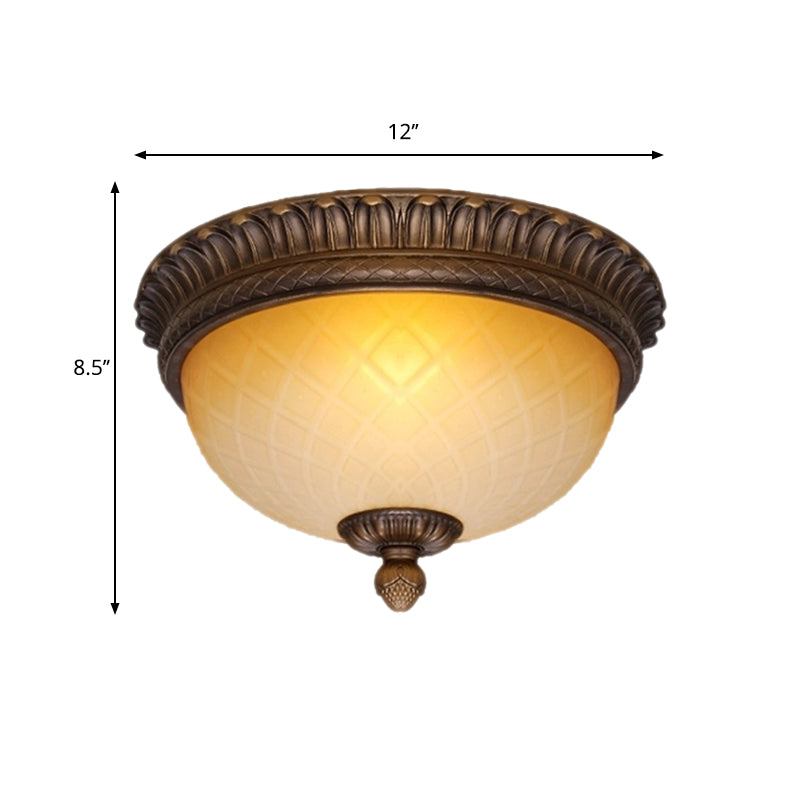 Lattice Glass Bowl Flush Mount Lamp Countryside 2 Bulbs Child Room Ceiling Flush in Coffee
