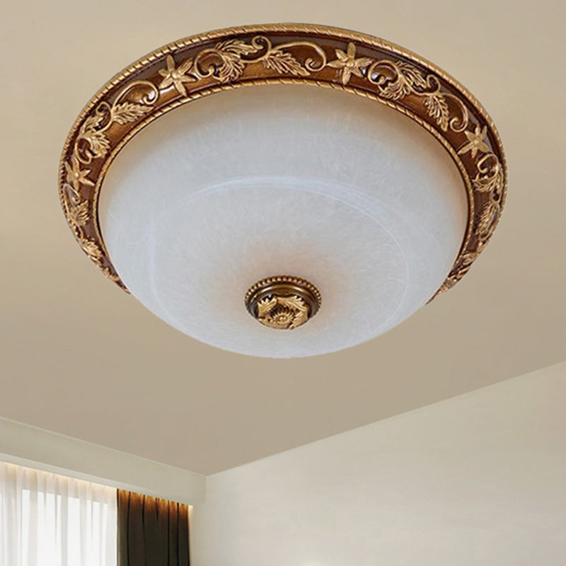 Rural Dome-Like Ceiling Lamp 2/3-Bulb Resin Flush Mount Lighting in Brown for Hallway, 12"/16"/19.5" Wide