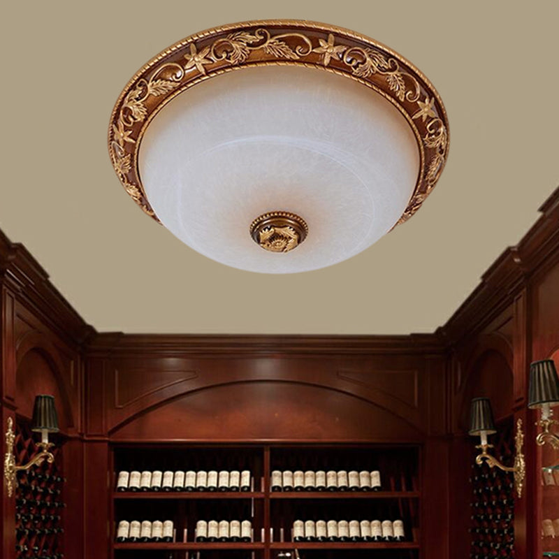 Rural Dome-Like Ceiling Lamp 2/3-Bulb Resin Flush Mount Lighting in Brown for Hallway, 12"/16"/19.5" Wide