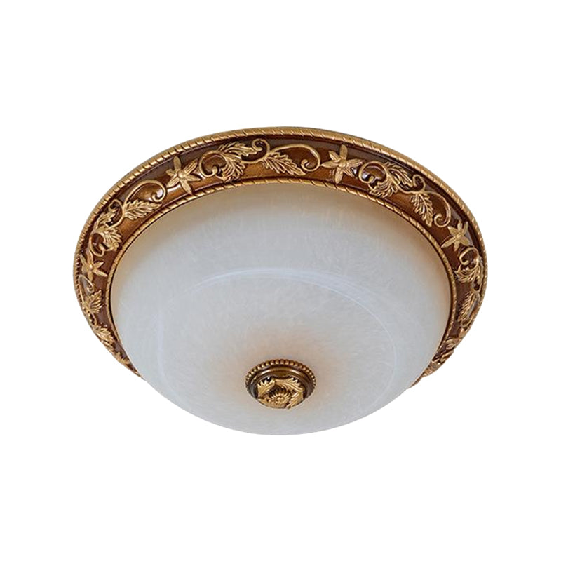 Rural Dome-Like Ceiling Lamp 2/3-Bulb Resin Flush Mount Lighting in Brown for Hallway, 12"/16"/19.5" Wide