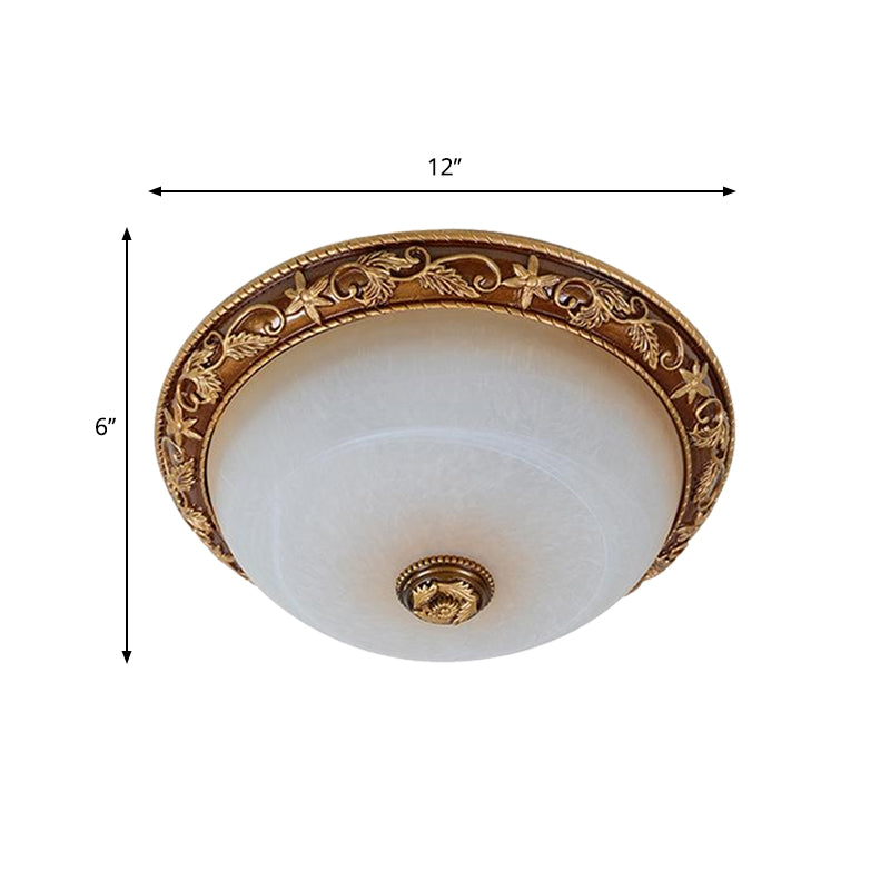 Rural Dome-Like Ceiling Lamp 2/3-Bulb Resin Flush Mount Lighting in Brown for Hallway, 12"/16"/19.5" Wide
