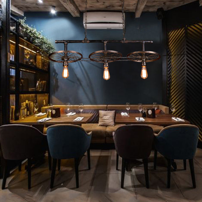 Isola bulba industriale Isola Light Light 3 Lights Isola Metallic Isola con decorazione delle ruote in bronzo