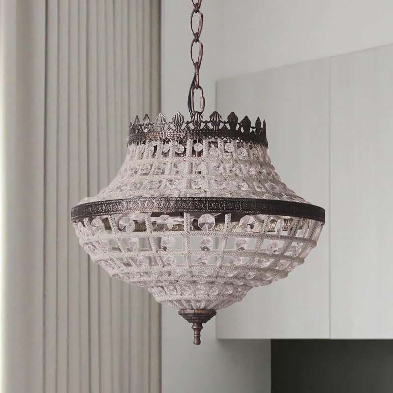 Crystal Beads Urn Shaped Pendant Light Warehouse 2 Bulbs Bedroom Chandelier Lamp in Coffee