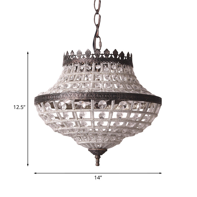 Crystal Beads Urn Shaped Pendant Light Warehouse 2 Bulbs Bedroom Chandelier Lamp in Coffee