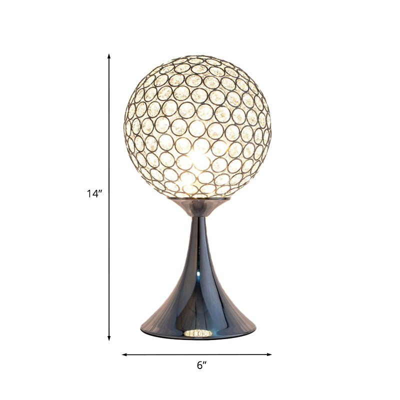 Lampada da comodino con sfera in cristallo incorporata, modernismo, finitura cromata singola, per camera da letto