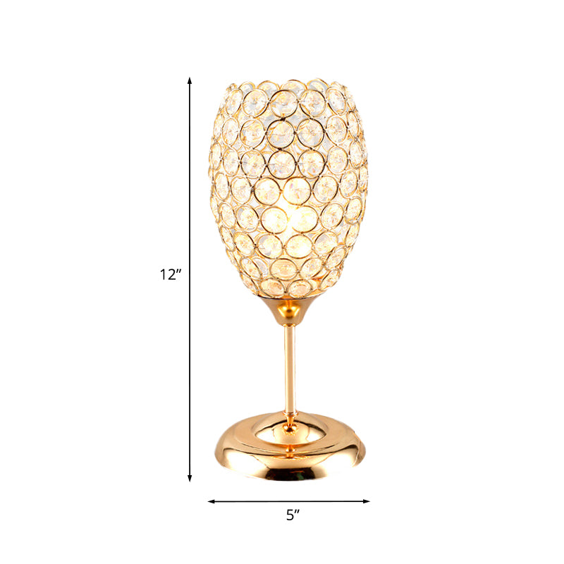 Lampada da comodino modernista a forma di tazza con lampada da comodino a 1 luce incrostata di cristalli in oro