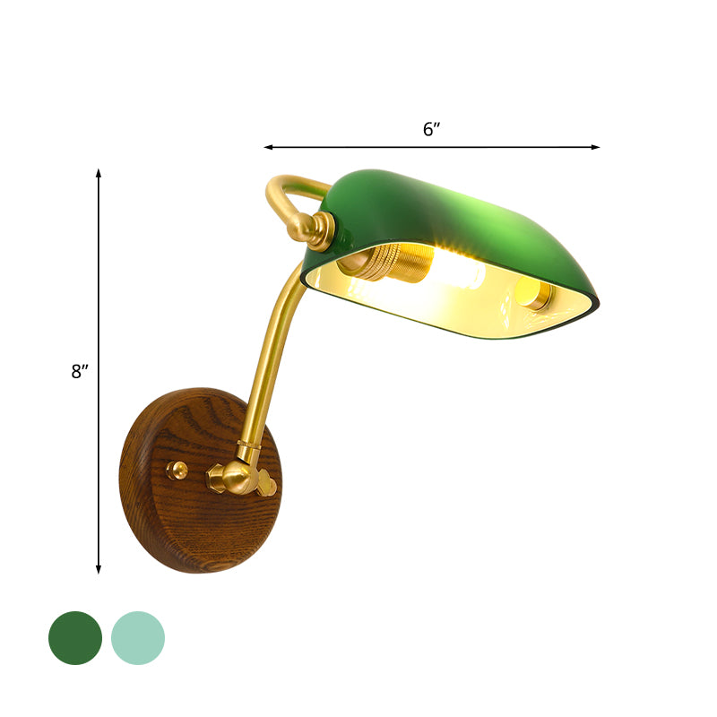 Glossy Glass Rectangle Wall Lighting Fixture Vintage Single Bulb Living Room Sconce Lamp in Green/Light Green