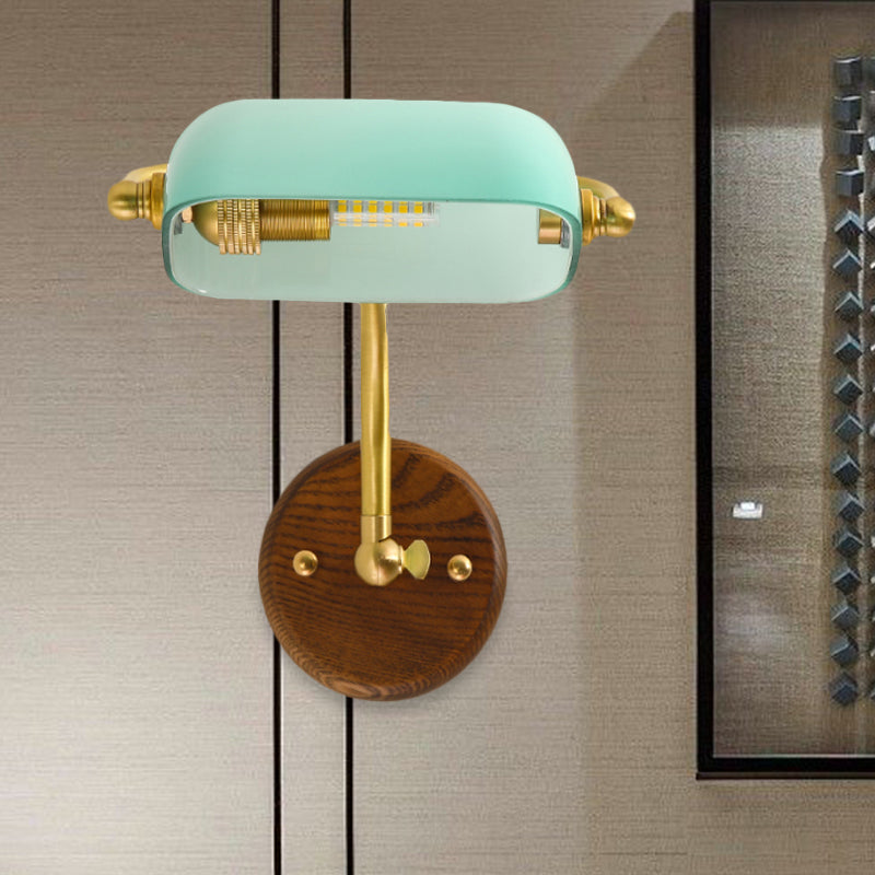 Glossy Glass Rectangle Wall Lighting Fixture Vintage Single Bulb Living Room Sconce Lamp in Green/Light Green