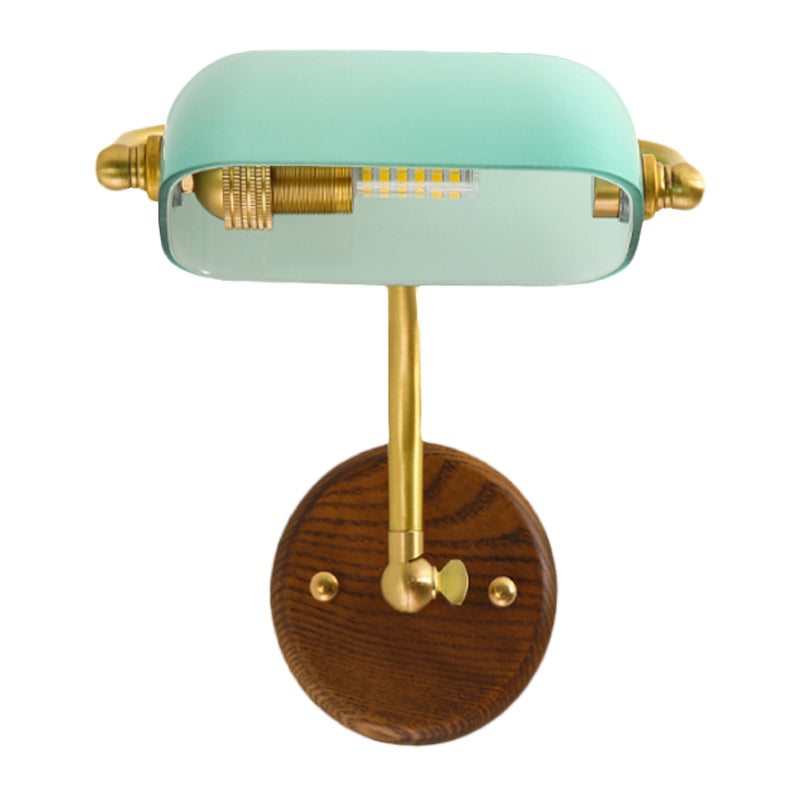 Glossy Glass Rectangle Wall Lighting Fixture Vintage Single Bulb Living Room Sconce Lamp in Green/Light Green
