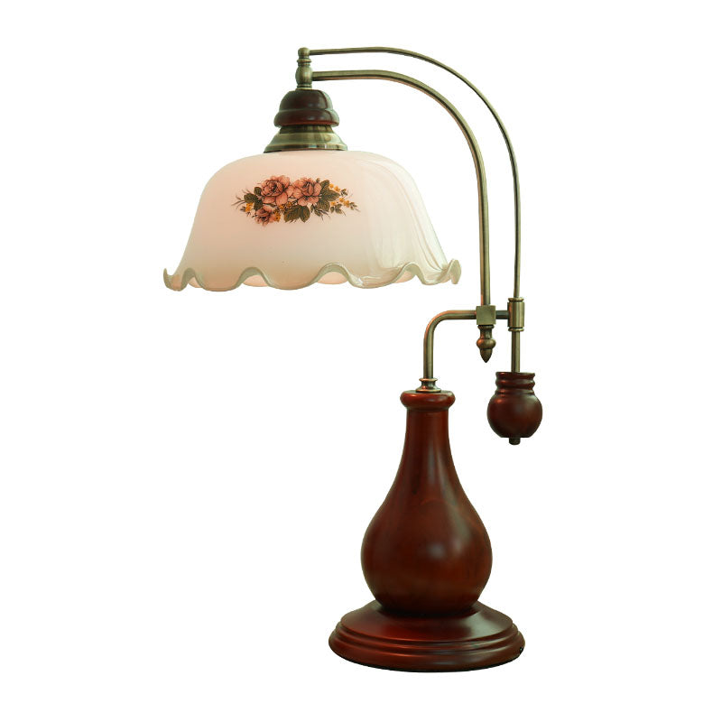 Halbkugel glänzend Glasfalten Desk Light Retro 1 Glühbirne Schlafzimmer Leselampe mit Vase-Design in Braun