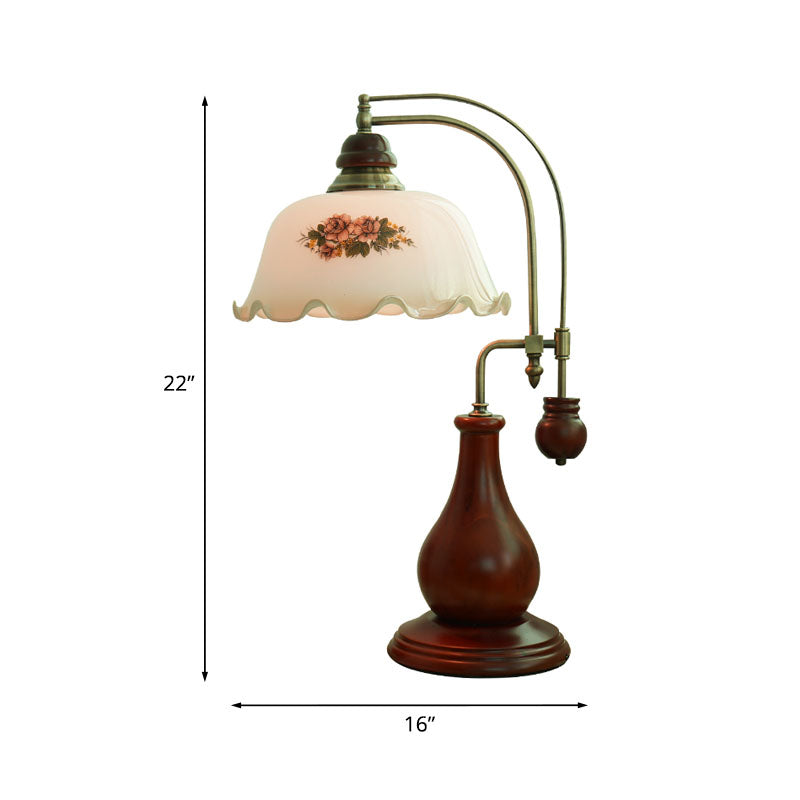 Halbkugel glänzend Glasfalten Desk Light Retro 1 Glühbirne Schlafzimmer Leselampe mit Vase-Design in Braun