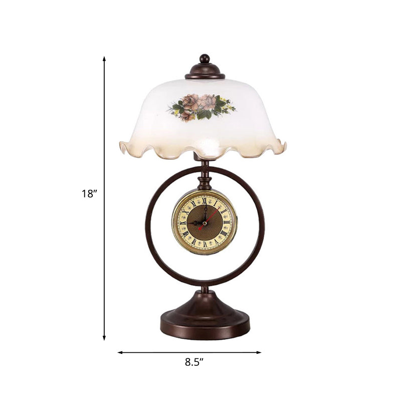 Rust 1 tavolo a testa piega leggera vintage vetro opaline cupola lampada da lettura con anello e orologio
