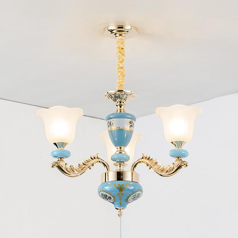 Lustre en verre opaline de 3/6.