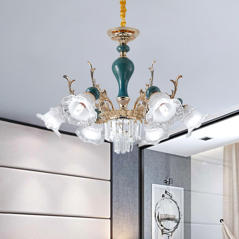 Bloom Opal-White Glass Down Hanging Chandelier Classic 6 Heads Living Room Hanglamp plafondlicht in groen