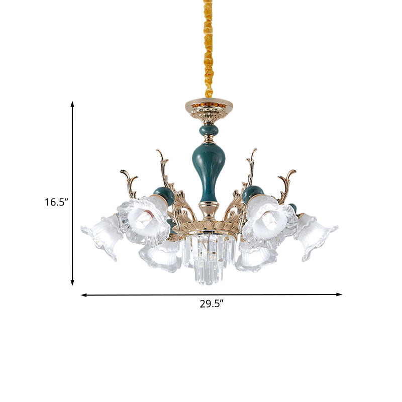 Bloom Opal-White Glass Down Hanging Chandelier Classic 6 Heads Living Room Hanglamp plafondlicht in groen