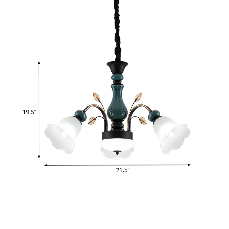 Kom metaal omlaag hangdoek kroonluchter platteland 3-lichts eetkamer hangende lamp met bloei opaline glazen schaduw in groen