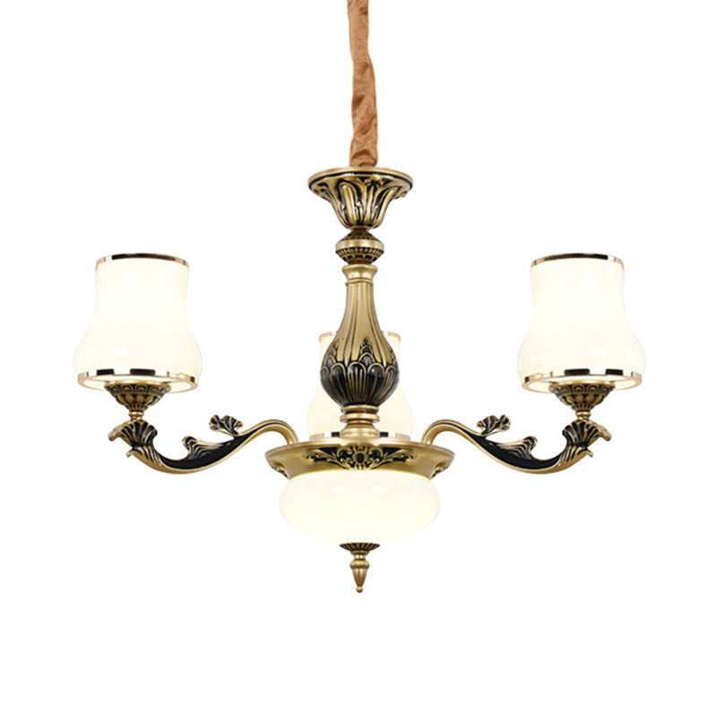 Minimalisme trompet hanglamp 3/6 lampen melkachtig glas hangende kroonluchter met bochtige arm in zwart-goud voor woonkamer