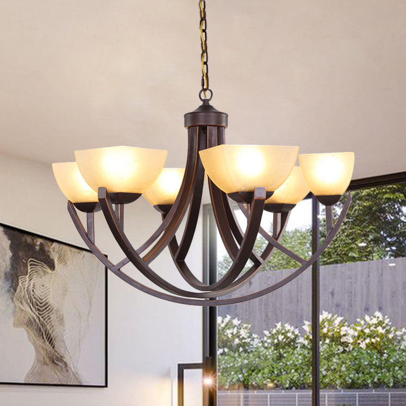 4/6 koppen plafond kroonluchter klassieke trapeziumvormige melkglas hangende hanger met boogarm in brons voor slaapkamer