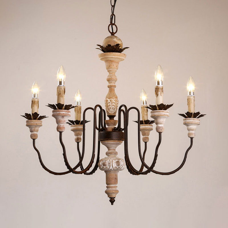 Candelabra Wood hangend licht met gouzeneck arm minimalisme 6-bulb restaurant kroonluchter verlichting in beige