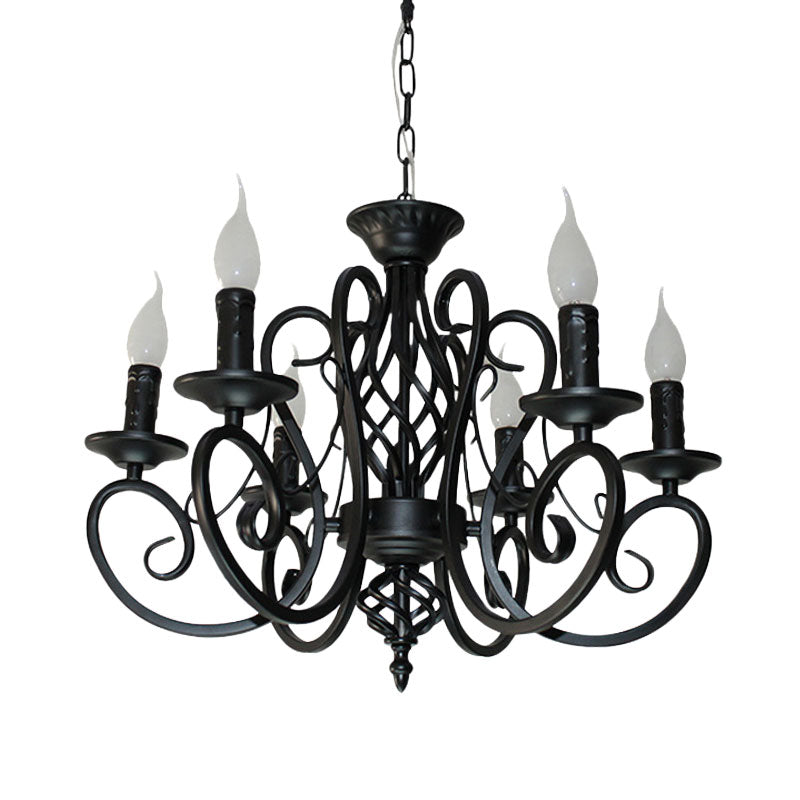6/8-Bulb-Deckenkrautmundminimalismus-Kerzenstil Metallic Hanging Light Kit mit Wirbelarm in Schwarz