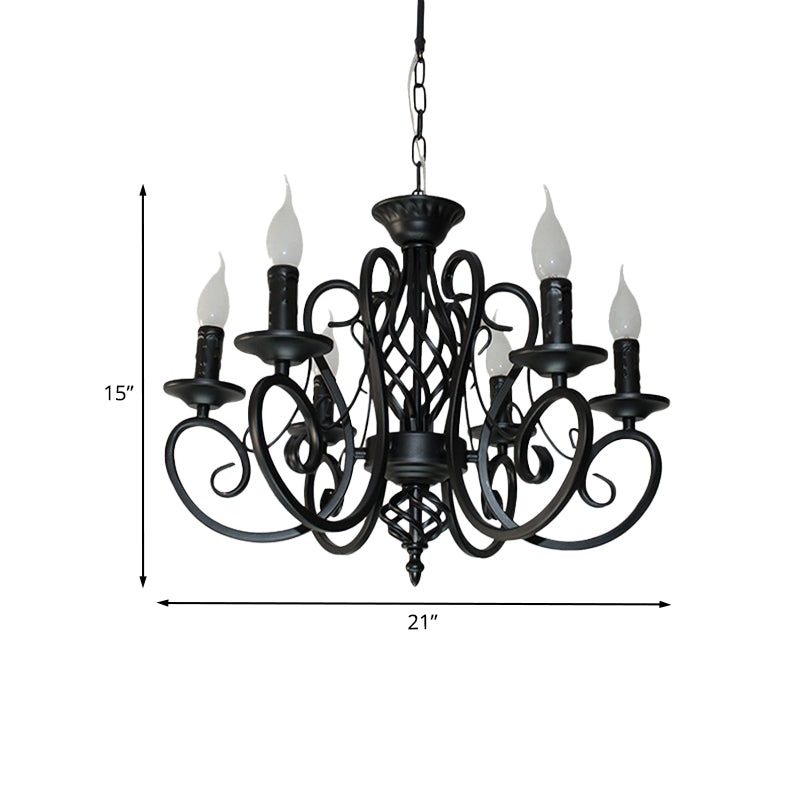 6/8-Bulb-Deckenkrautmundminimalismus-Kerzenstil Metallic Hanging Light Kit mit Wirbelarm in Schwarz