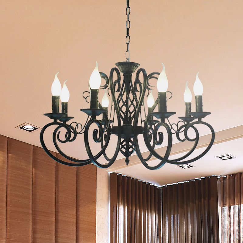 6/8-Bulb-Deckenkrautmundminimalismus-Kerzenstil Metallic Hanging Light Kit mit Wirbelarm in Schwarz