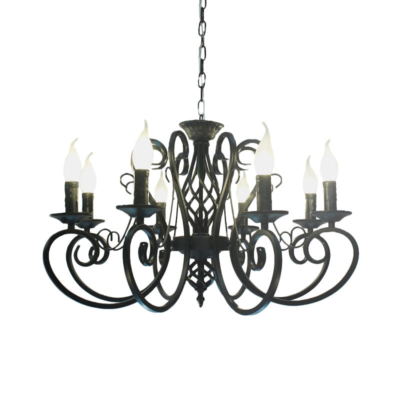 6/8-Bulb-Deckenkrautmundminimalismus-Kerzenstil Metallic Hanging Light Kit mit Wirbelarm in Schwarz