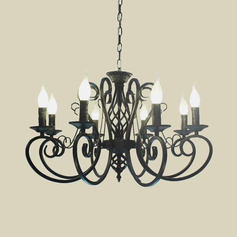 6/8-Bulb-Deckenkrautmundminimalismus-Kerzenstil Metallic Hanging Light Kit mit Wirbelarm in Schwarz