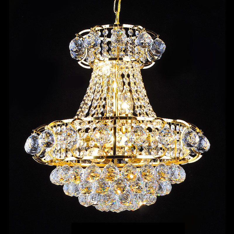 Crystal Raindrop Tapered Ceiling Light Luxury 6-Head Guest Room Pendant Chandelier in Gold