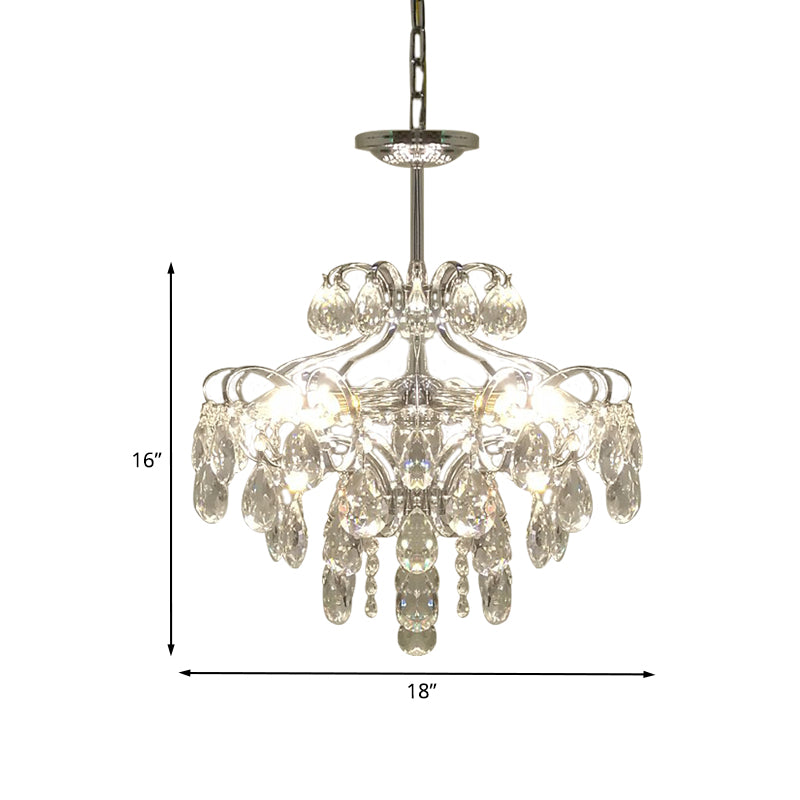 6 koppen plafondophanging lamp Minimalistisch taps toelopende prismatische optische kristal hanger kroonluchter in chroom