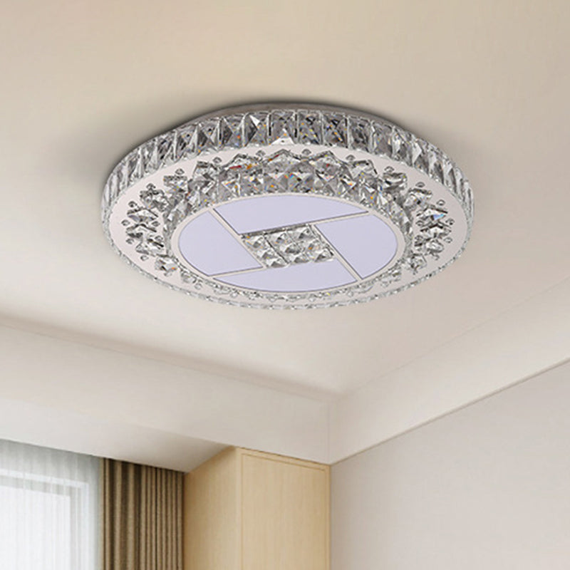 Stainless Steel LED Ceiling Light Minimalist Beveled Crystal Rounded Suspension Pendant Light