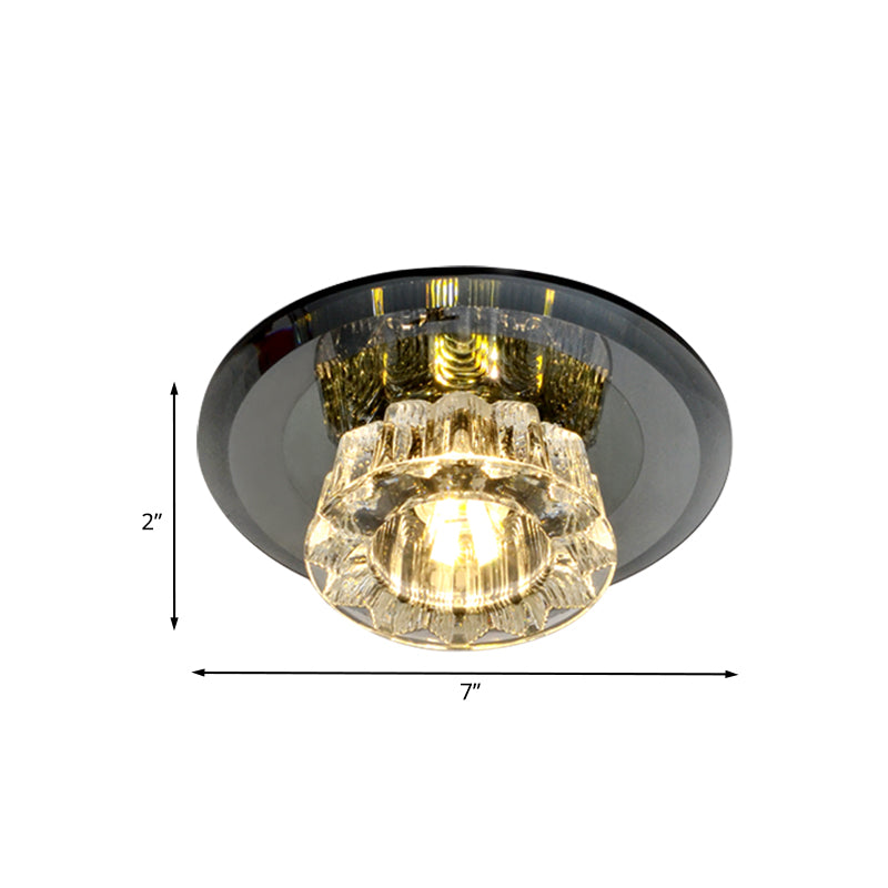LED Flush-Mount Light Fixture Simple Bowl Faceted Glass Close to Ceiling Light in Black