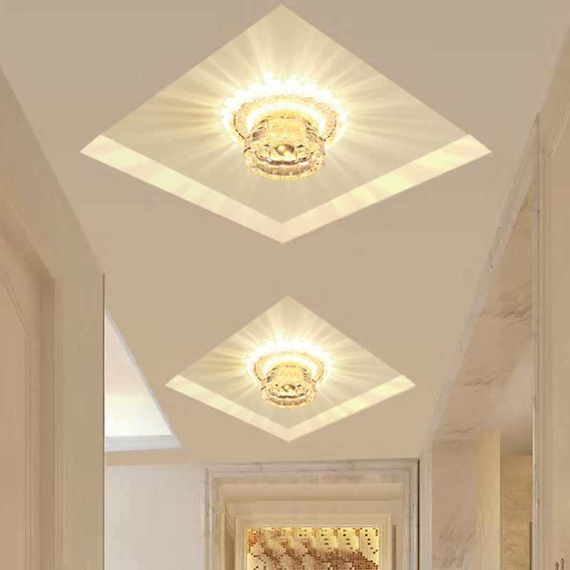 Simple Dome Flush Mount Recessed Lighting Clear Crystal LED Light Fixture Ceiling for Corridor