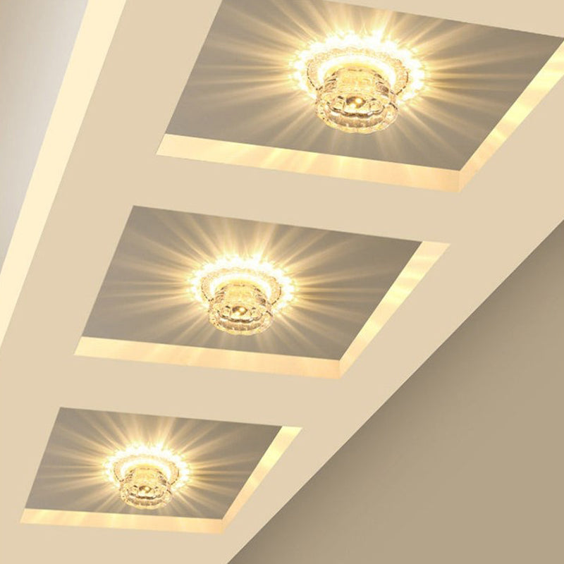 Simple Dome Flush Mount Recessed Lighting Clear Crystal LED Light Fixture Ceiling for Corridor