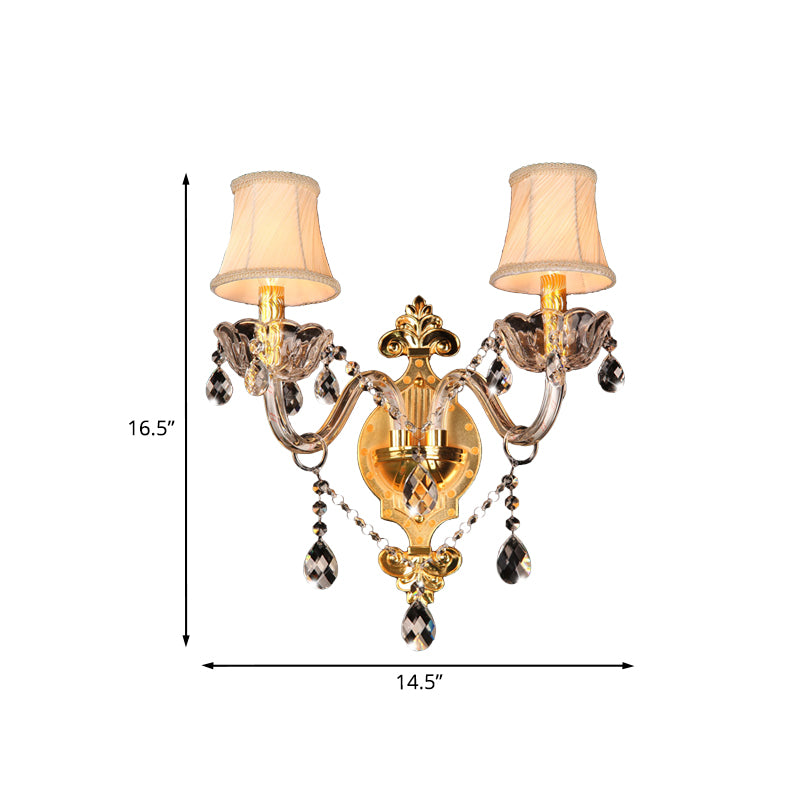 Bell Shade Bedroom Wall Murd Light Simple Crystal Drip 2 Bulbes Gold Mur Murning Éclairage