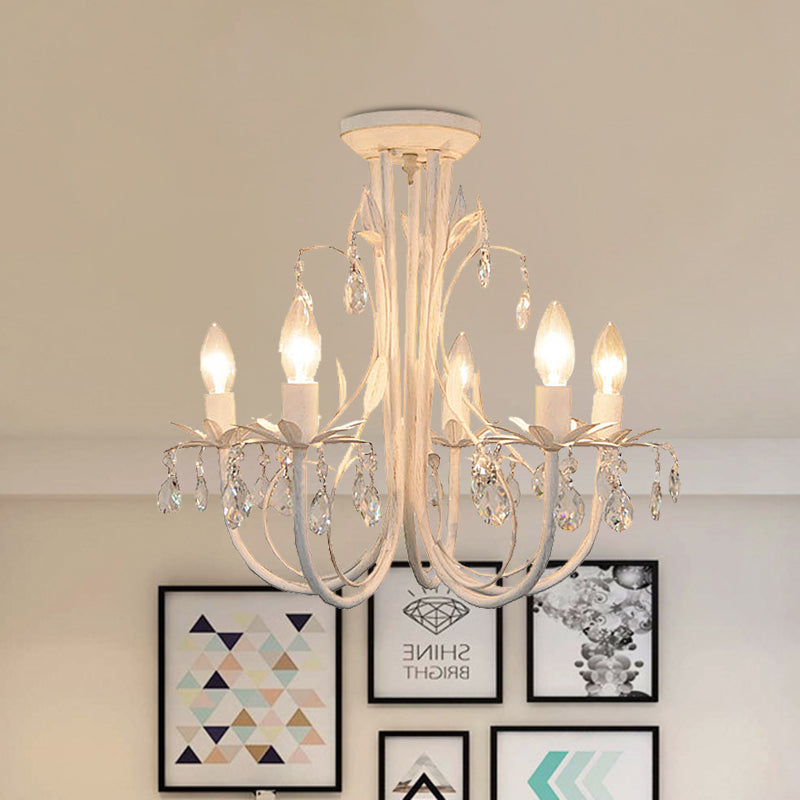 Candlestick Dining Room Semi Flush Light Contemporary Crystal Raindrop 5 Lichten wit dicht bij plafondlicht