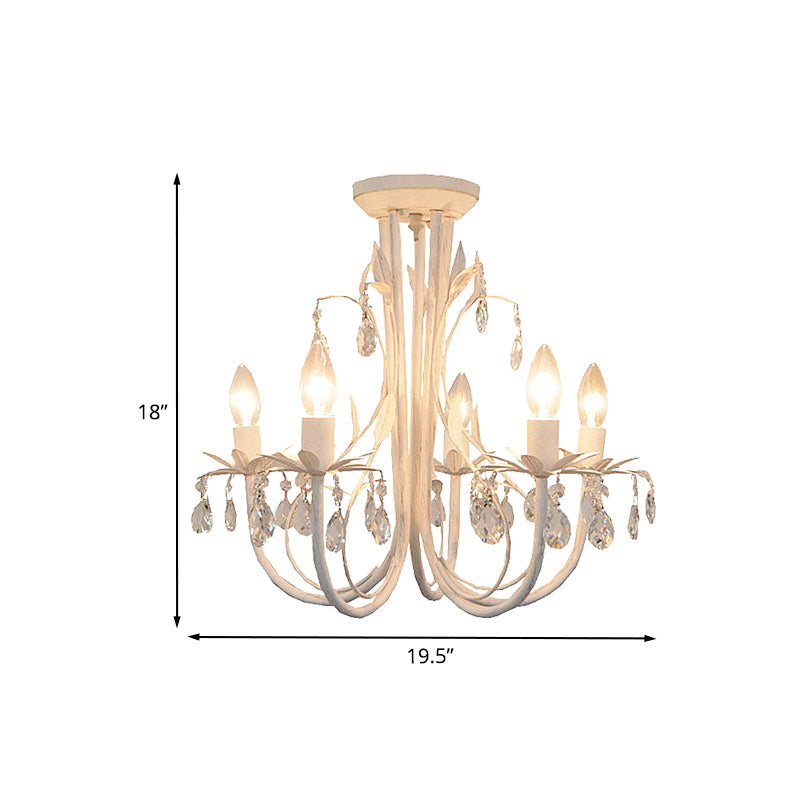 Candlestick Dining Room Semi Flush Light Contemporary Crystal Raindrop 5 Lichten wit dicht bij plafondlicht