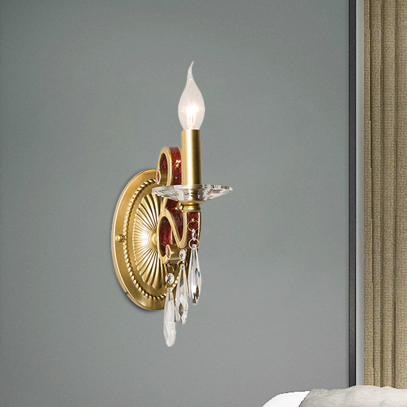 1 Bulb Sconce Light Fixture Traditional Gold Conical Living Room Wall light with/without Fabric Shade