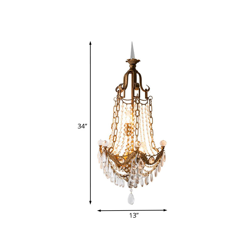 Crystal Crystal Raindrochfroch Wall Sconce Sconce Lighting retro 3 teste lampada da parete soggiorno in bronzo