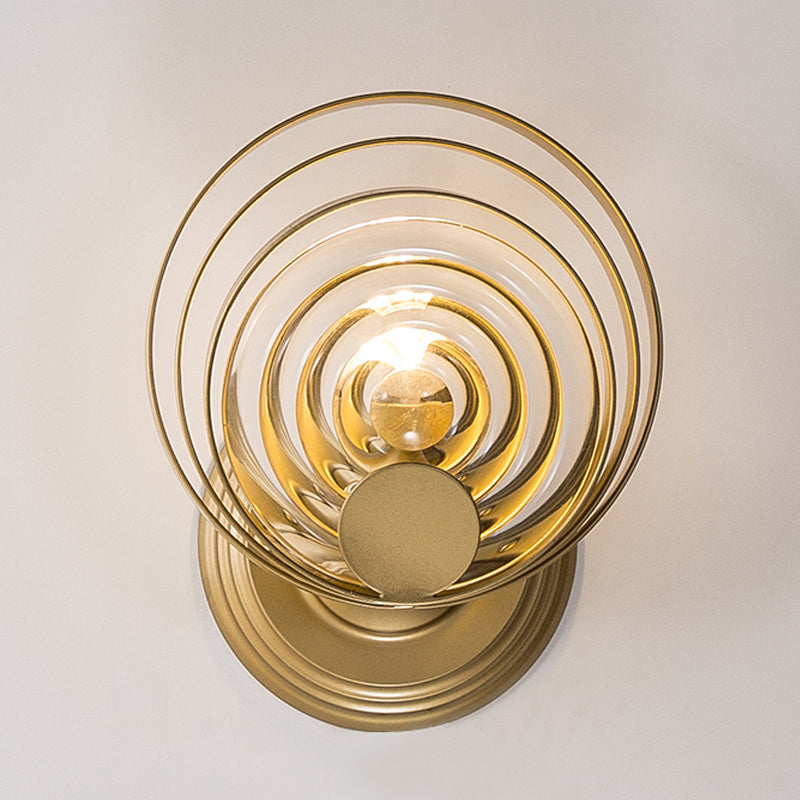 Gold 1/2-Light Wall Sconce Light Minimalist Metallic Swirling Round Wall Lighting Idea