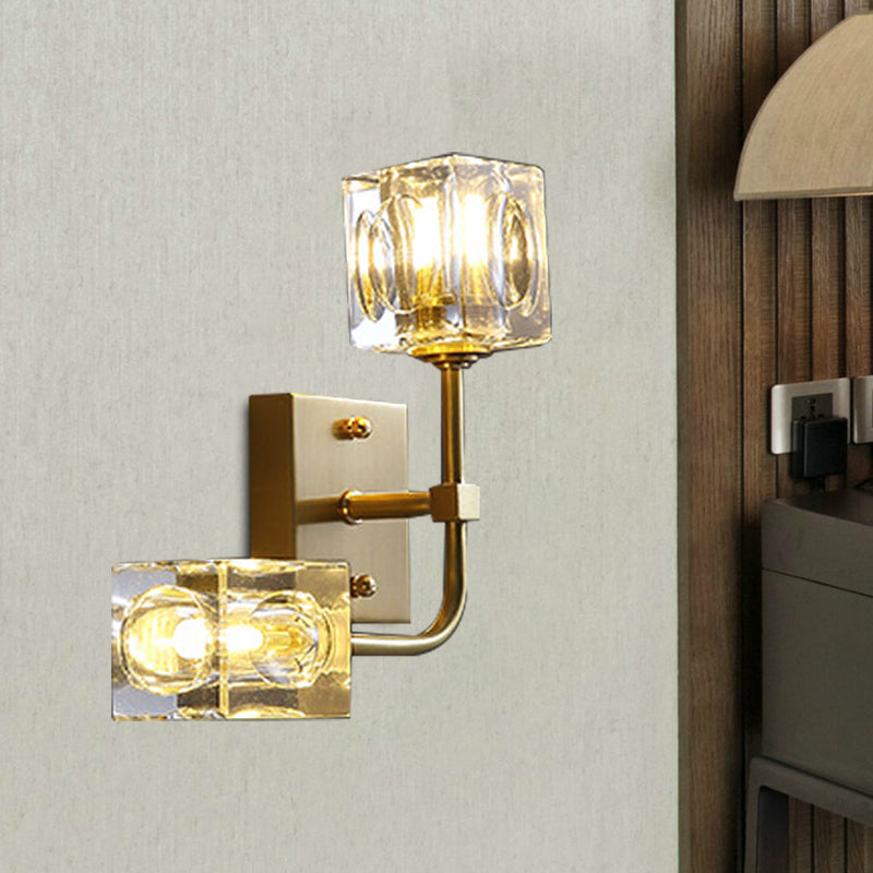 Livrage cube de la lampe murale modernisme Crystal Crystal 2-Bulbe Gold Mur Galning Éclairage