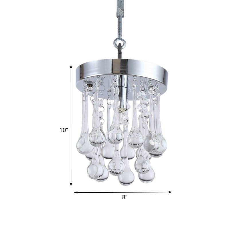 Raindrop Beveled K9 Crystal Ceiling Light Modernism 1 Light Guest Room Suspended Lighting Fixture in Chrome