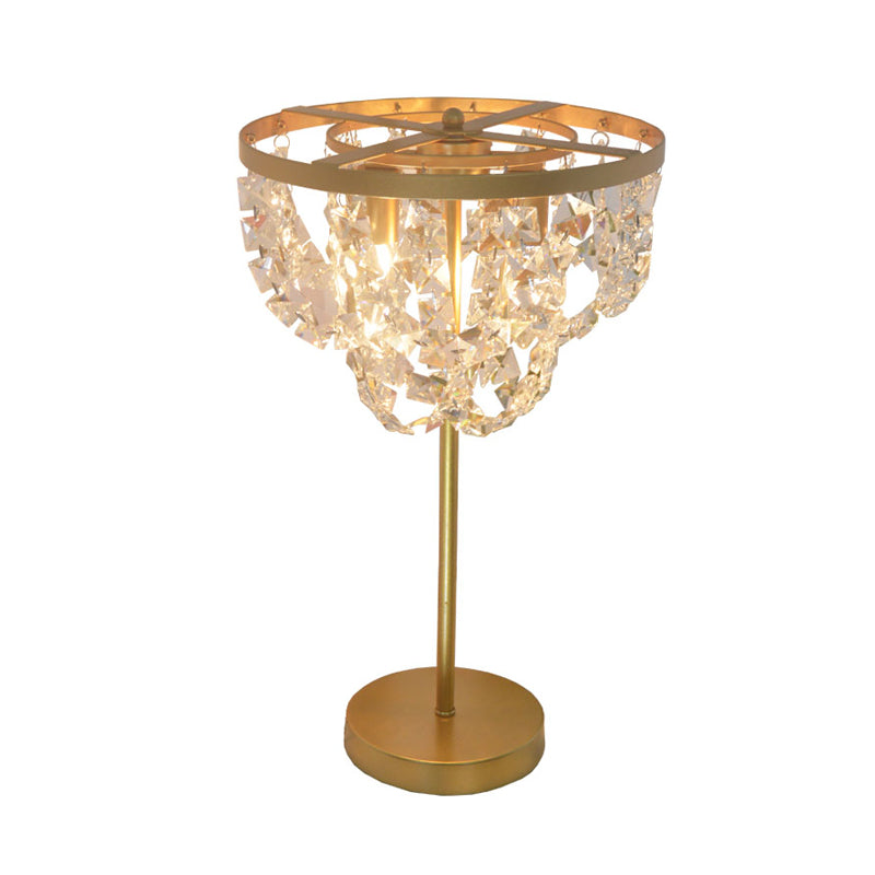 1-Bulb-facettiertes Glas Tisch Licht minimalistisch Gold Wohnzimmer Nachttisch Lampe mit Kette