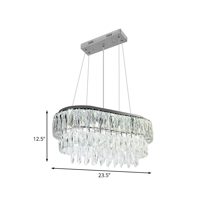 11 Bulbs Crystal Drip Island Pendant Light Contemporary Silver Oval Guest Room Hanging Light Kit