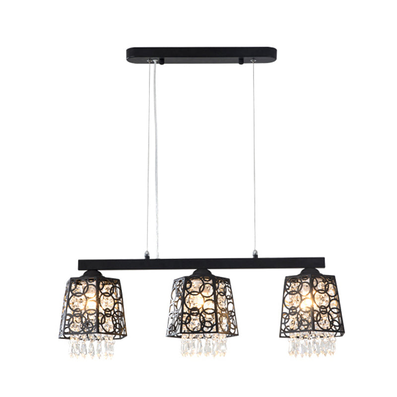 Black Ironic Shade Hanging Island Light Modern Crystal Droplet 3 Heads Kitchen Pendant Light Fixture