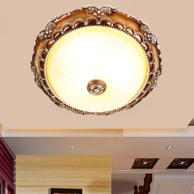 2 Lights Ceiling Lamp Traditional Circle Shape Resin Flush Mount Lighting with Bloom Base in Tan